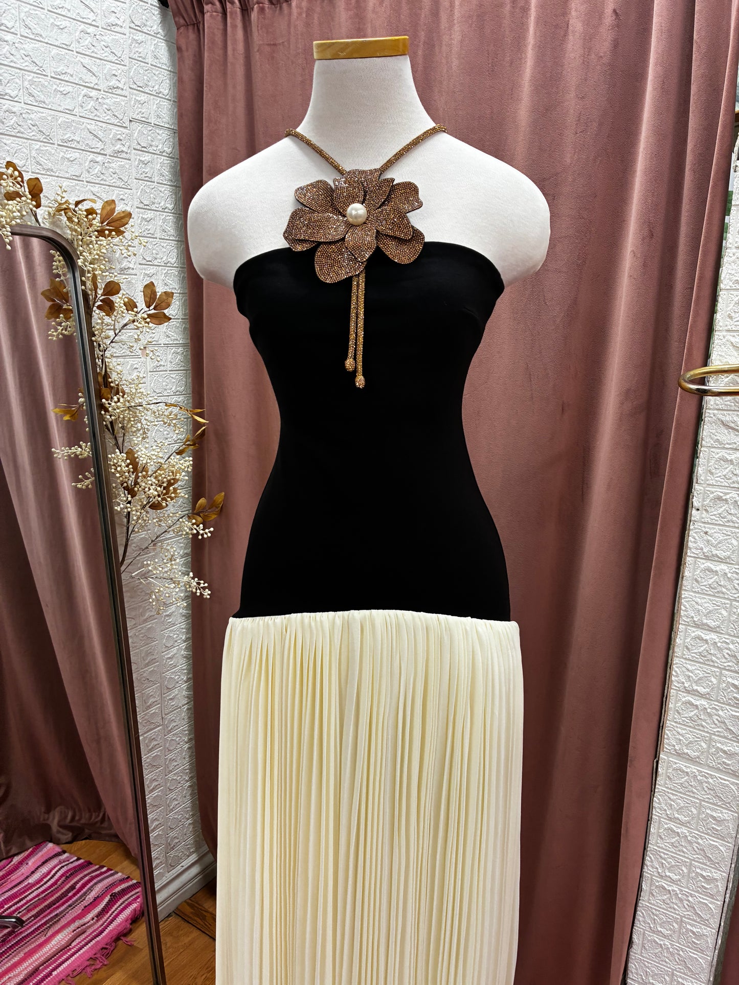 Black and beige dress