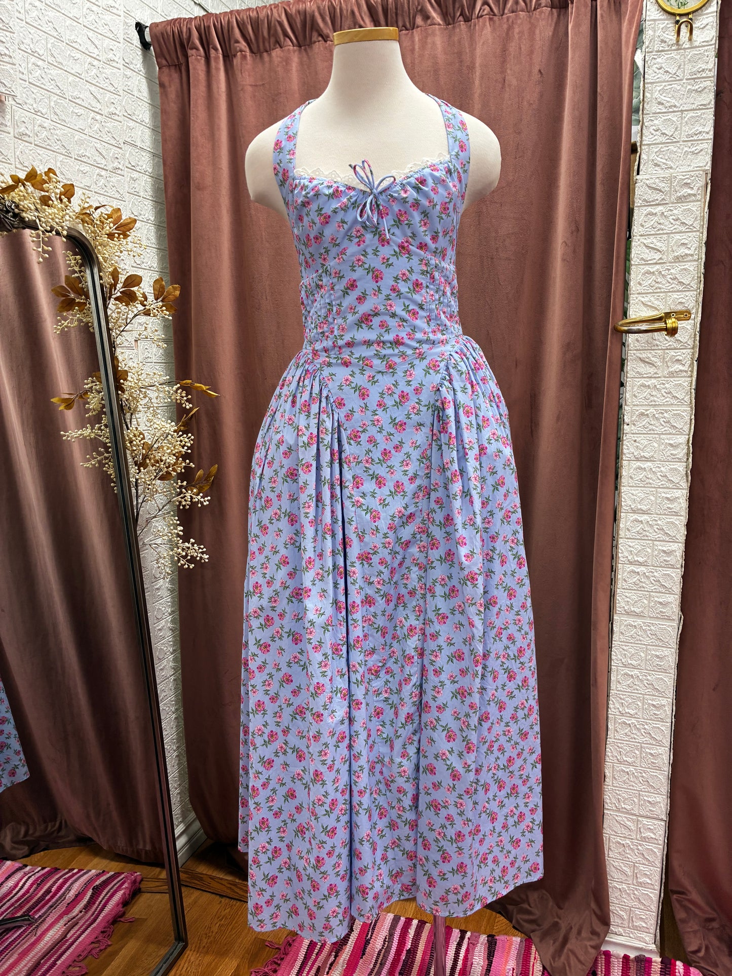 Blue long dress with flowers