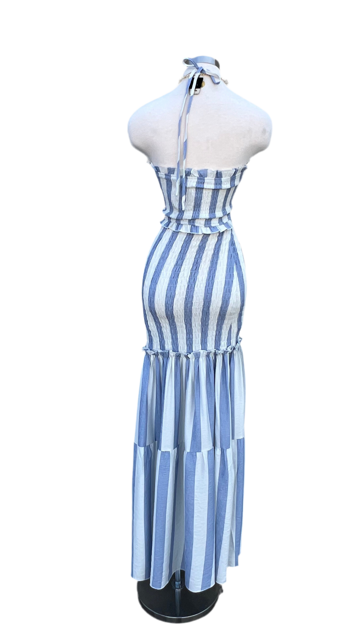 Blue and white lines stretch dress