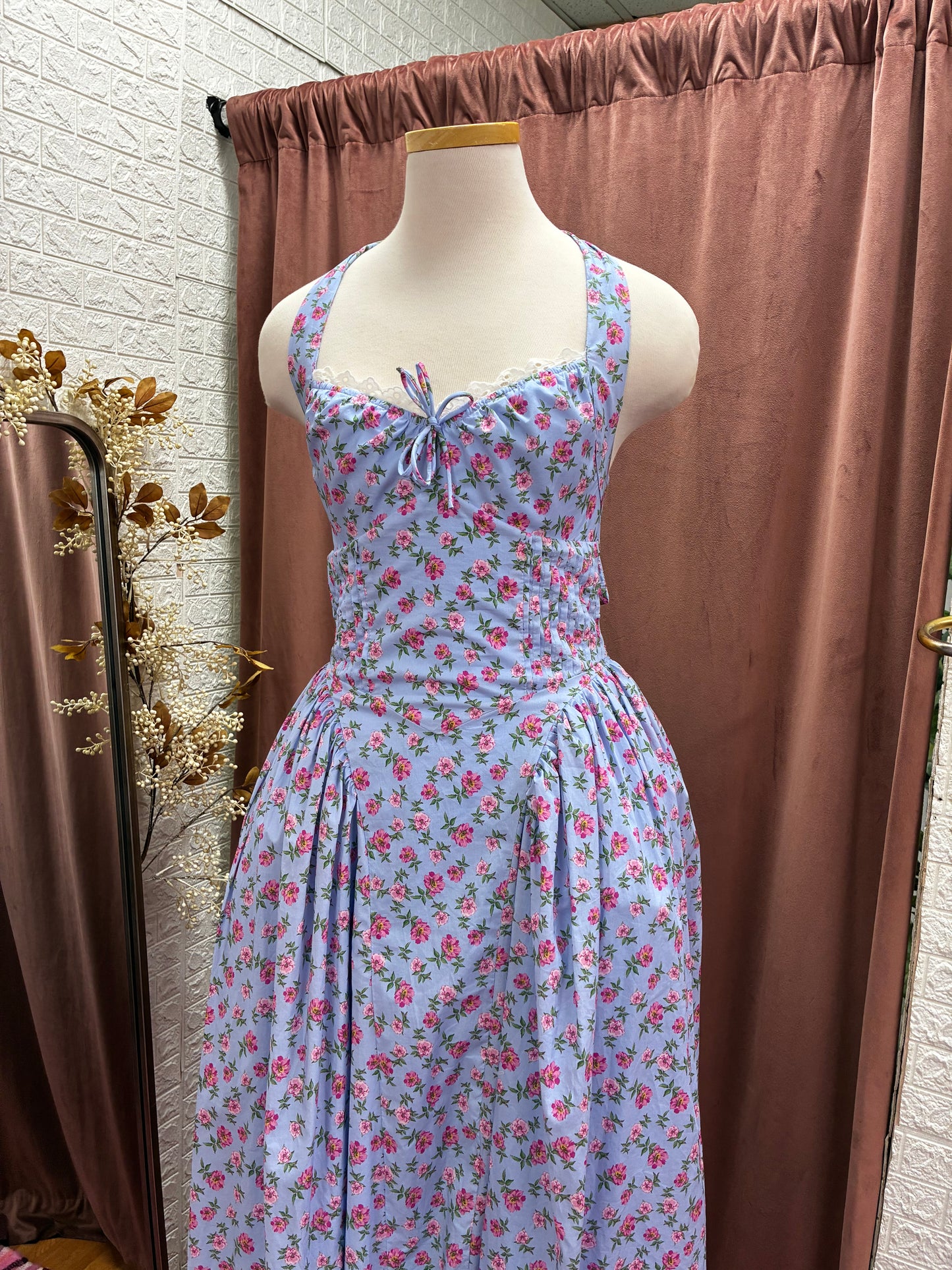 Blue long dress with flowers