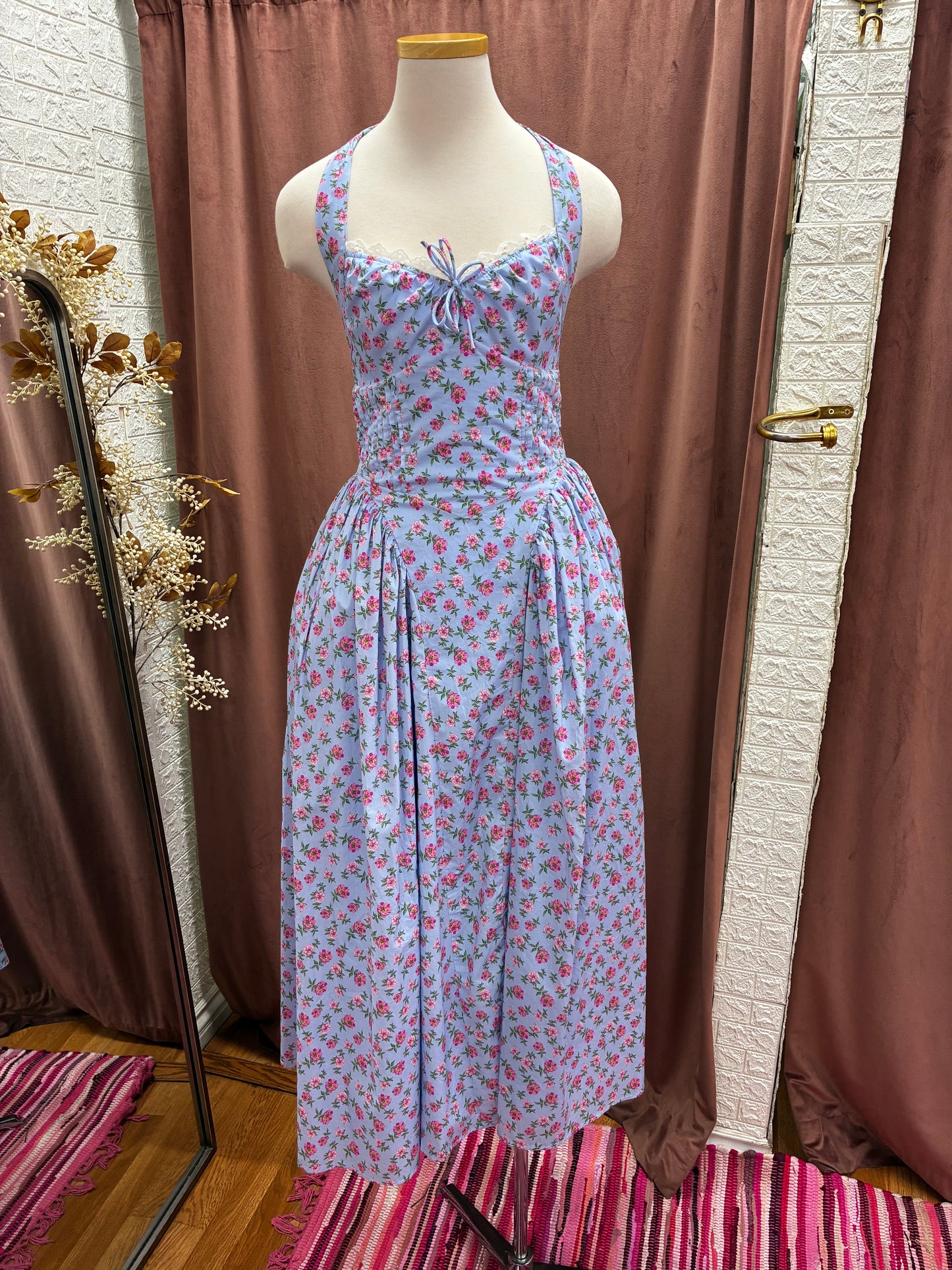 Blue long dress with flowers