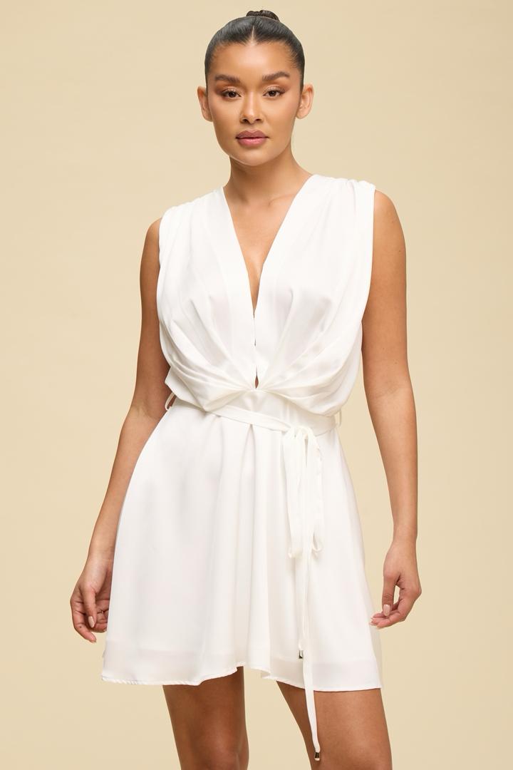 White Twist Cowl Mini Dress