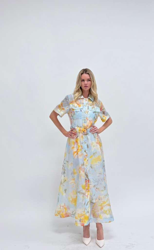 The Golden Bloom Organza Shirtdress