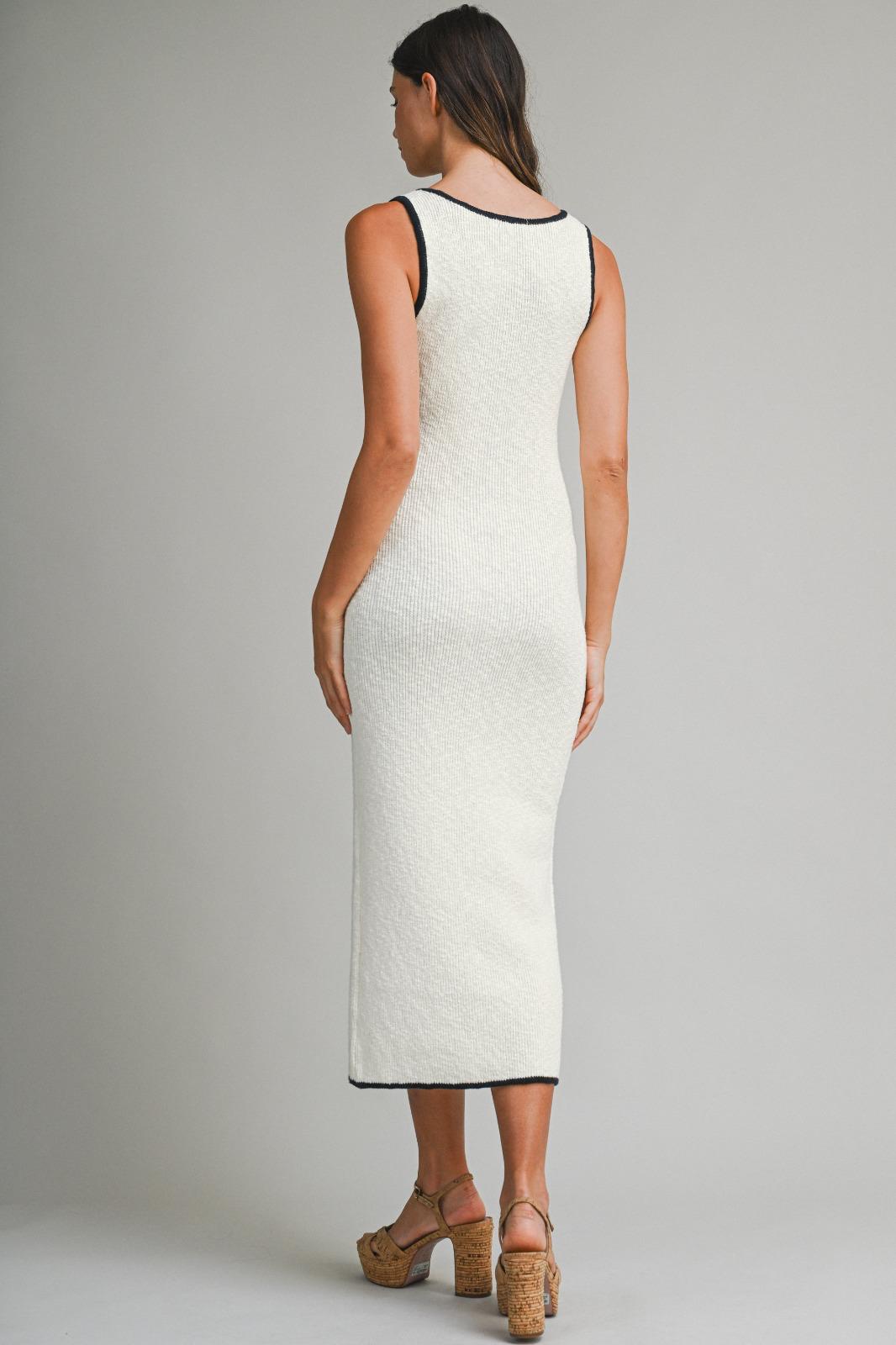 Monochrome Trim Knit Midi Dress