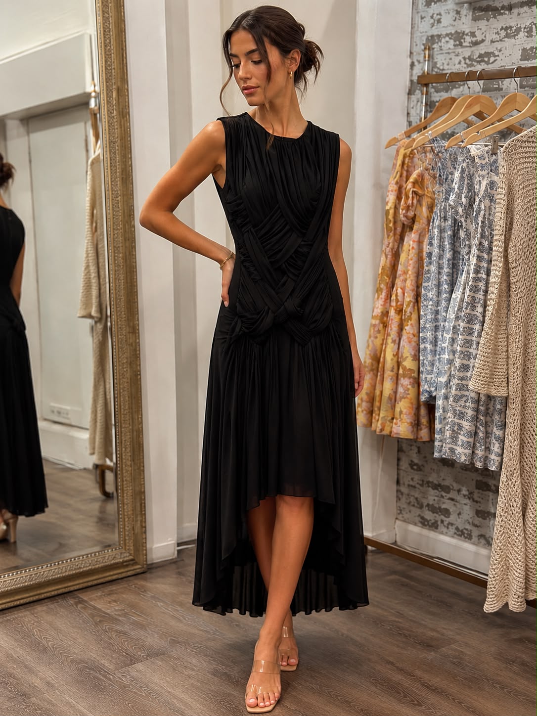 Noir Draped Midi Dress