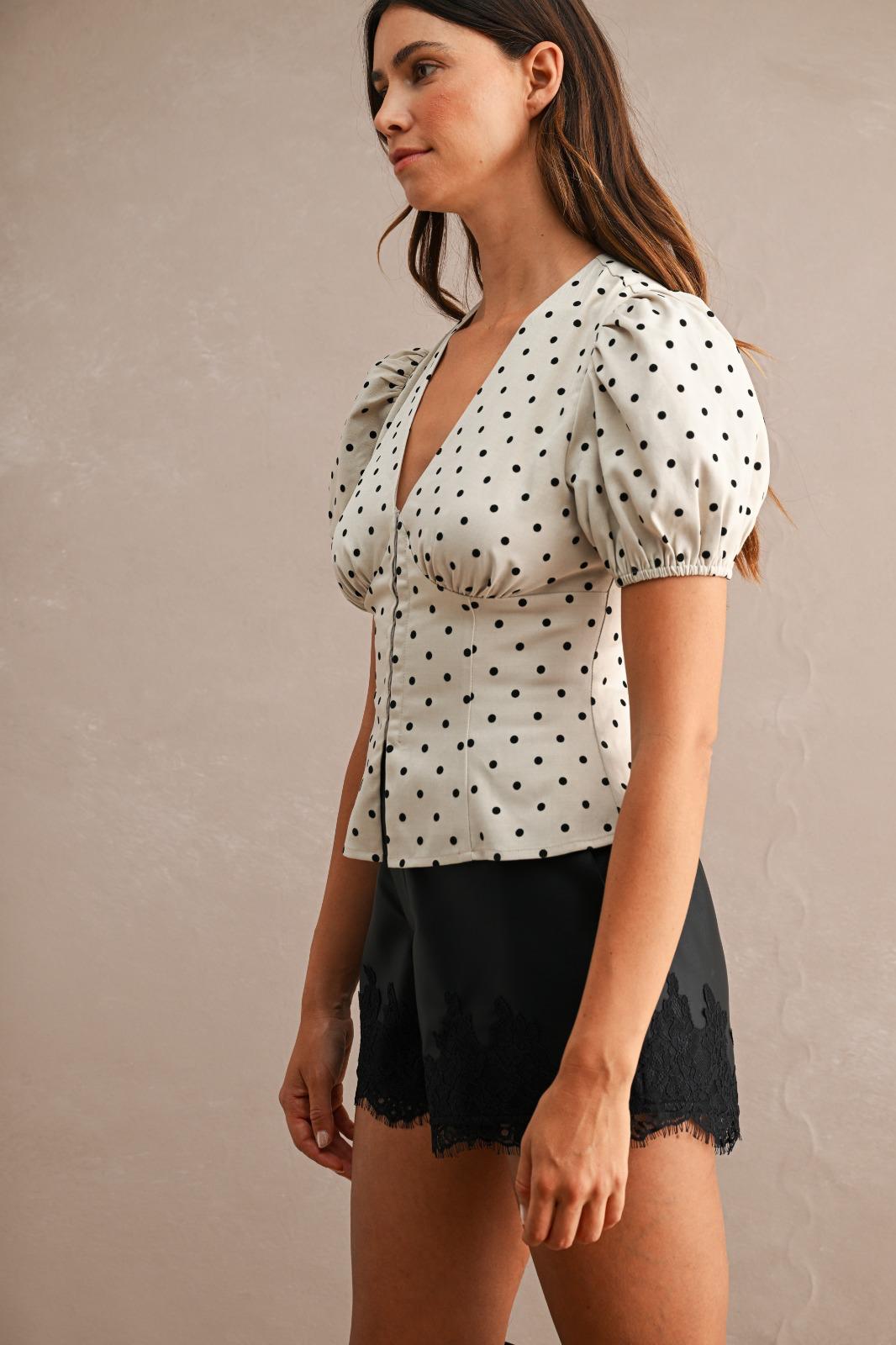 Polka Dot Puff Sleeve Blouse
