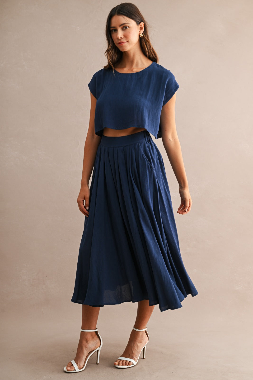 Navy Crop & Circle Skirt Set