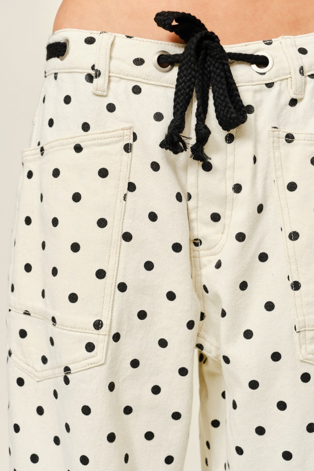 Polka Dot Drawstring Denim Pants