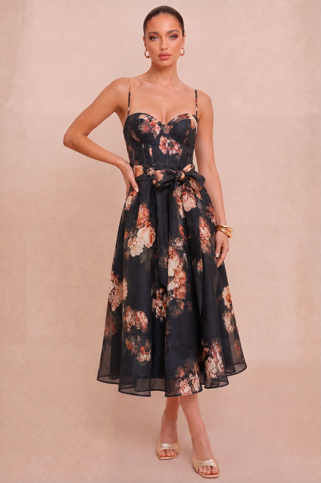 Floral Bow Waist Corset Dress