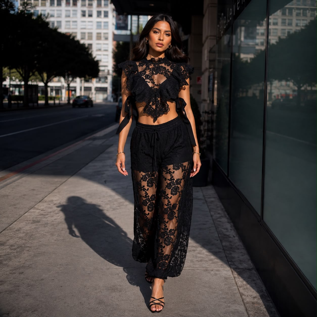 Noir Lace Ruffle Set