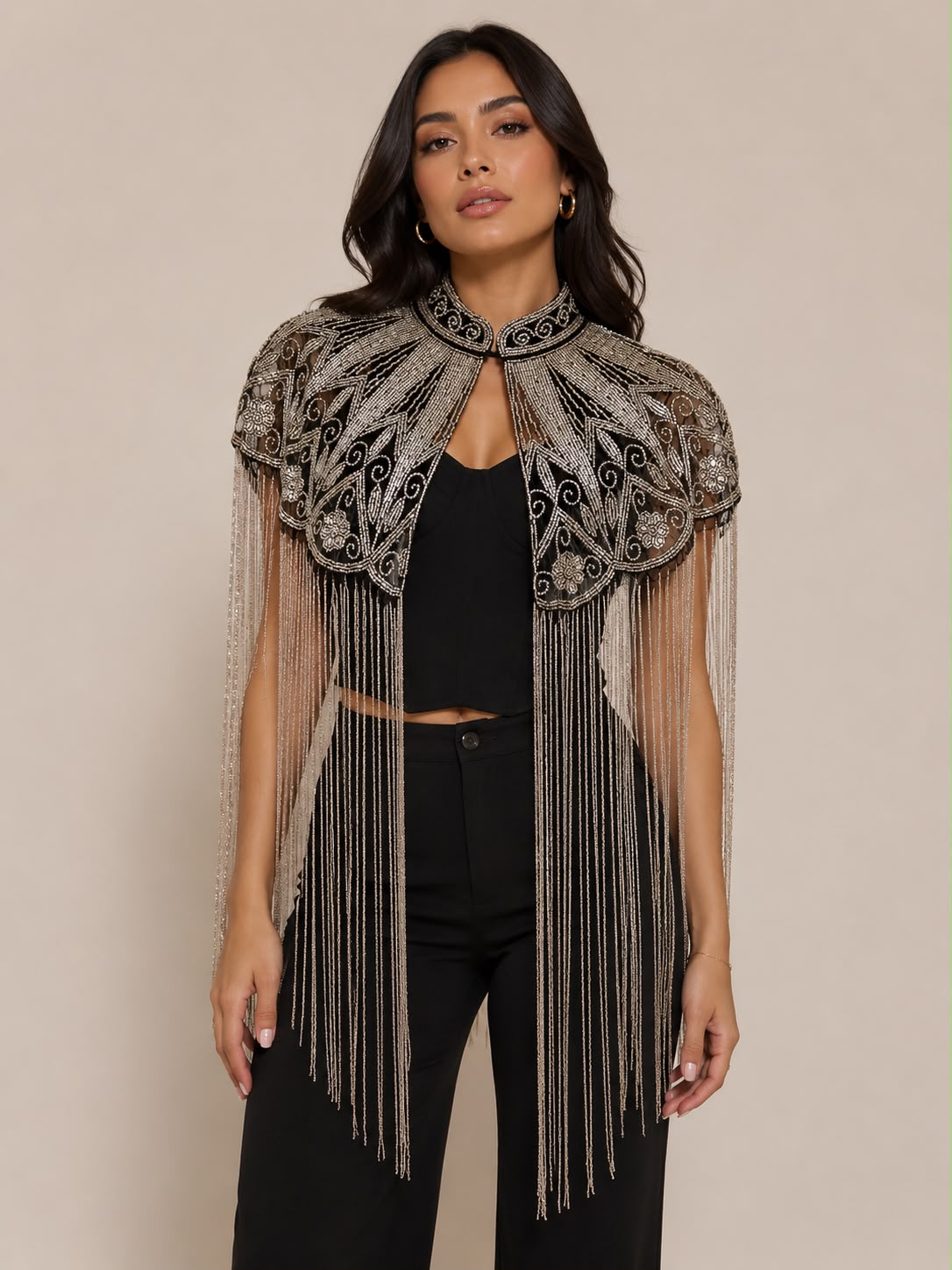 Deco Beaded Fringe Cape