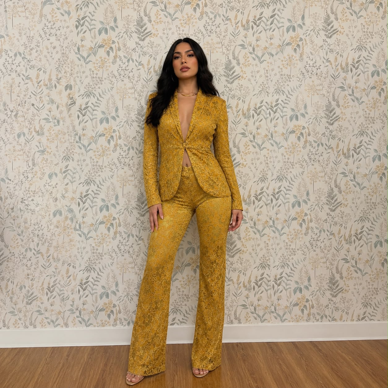 Mustard Lace Blazer Set