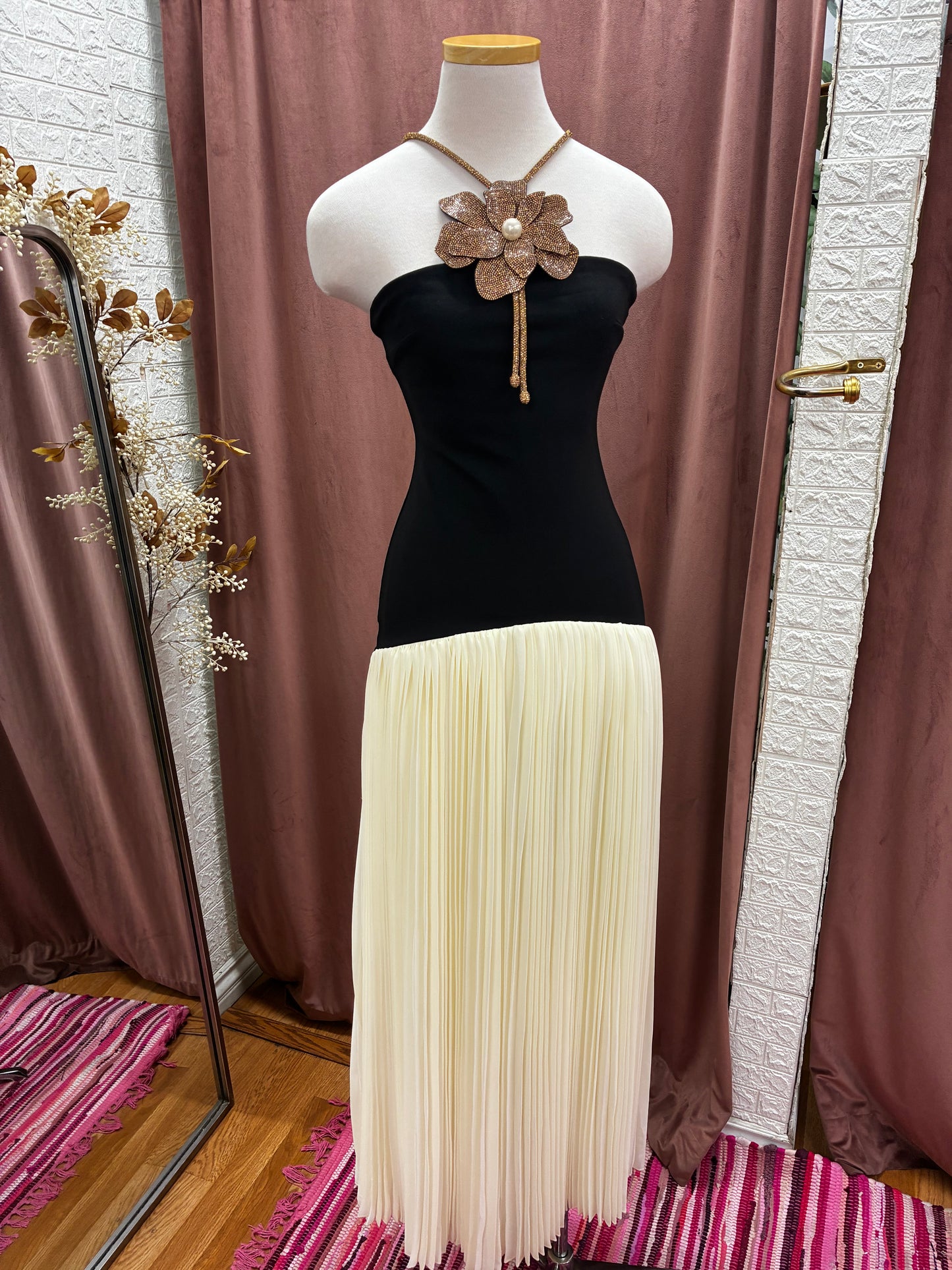 Black and beige dress