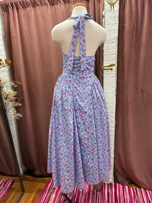 Blue long dress with flowers