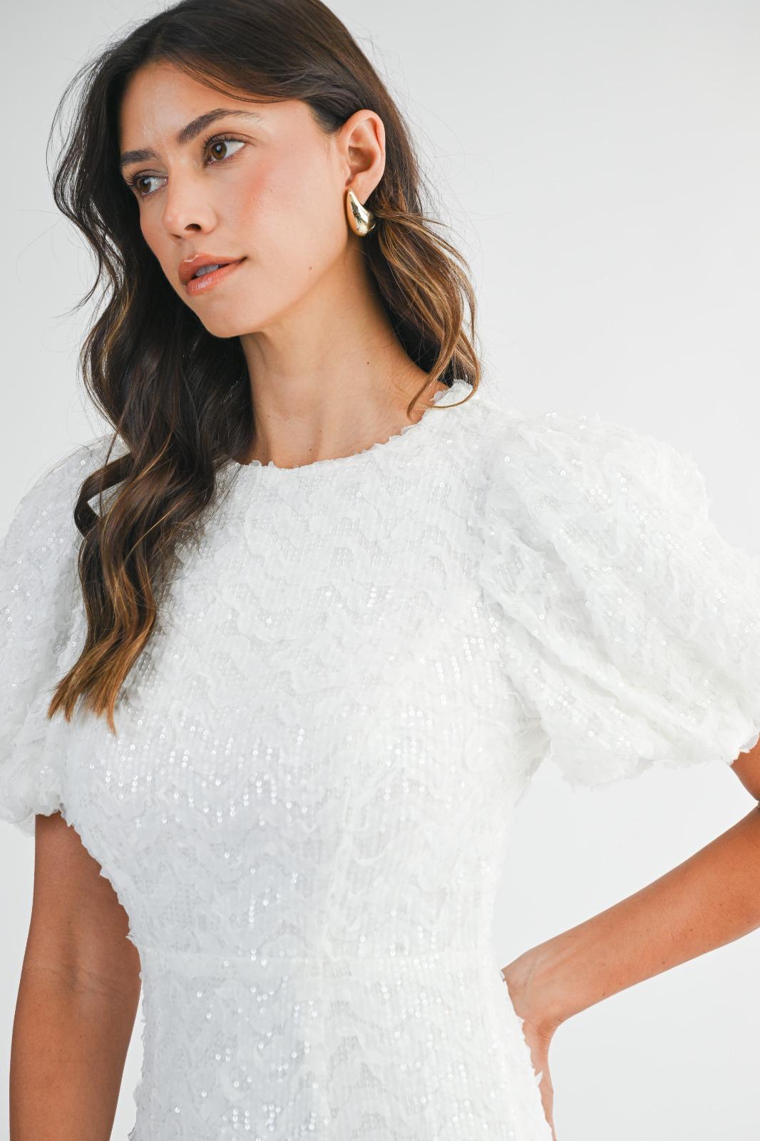 White Sequin Midi Dress