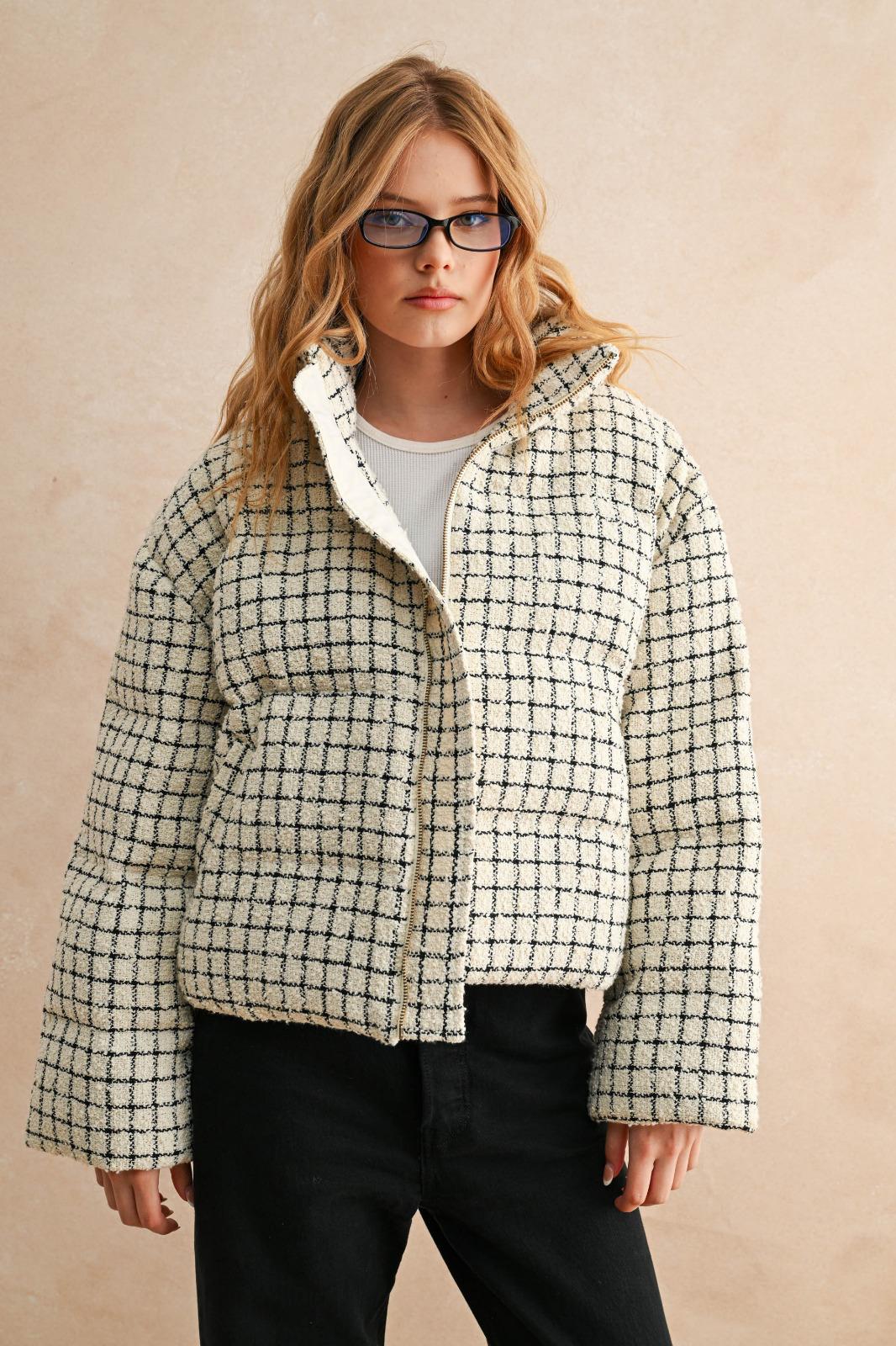 Checkered Cream Puffer Jacket