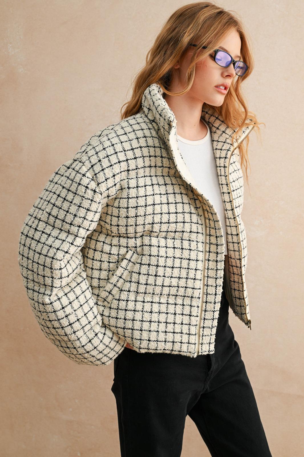 Checkered Cream Puffer Jacket