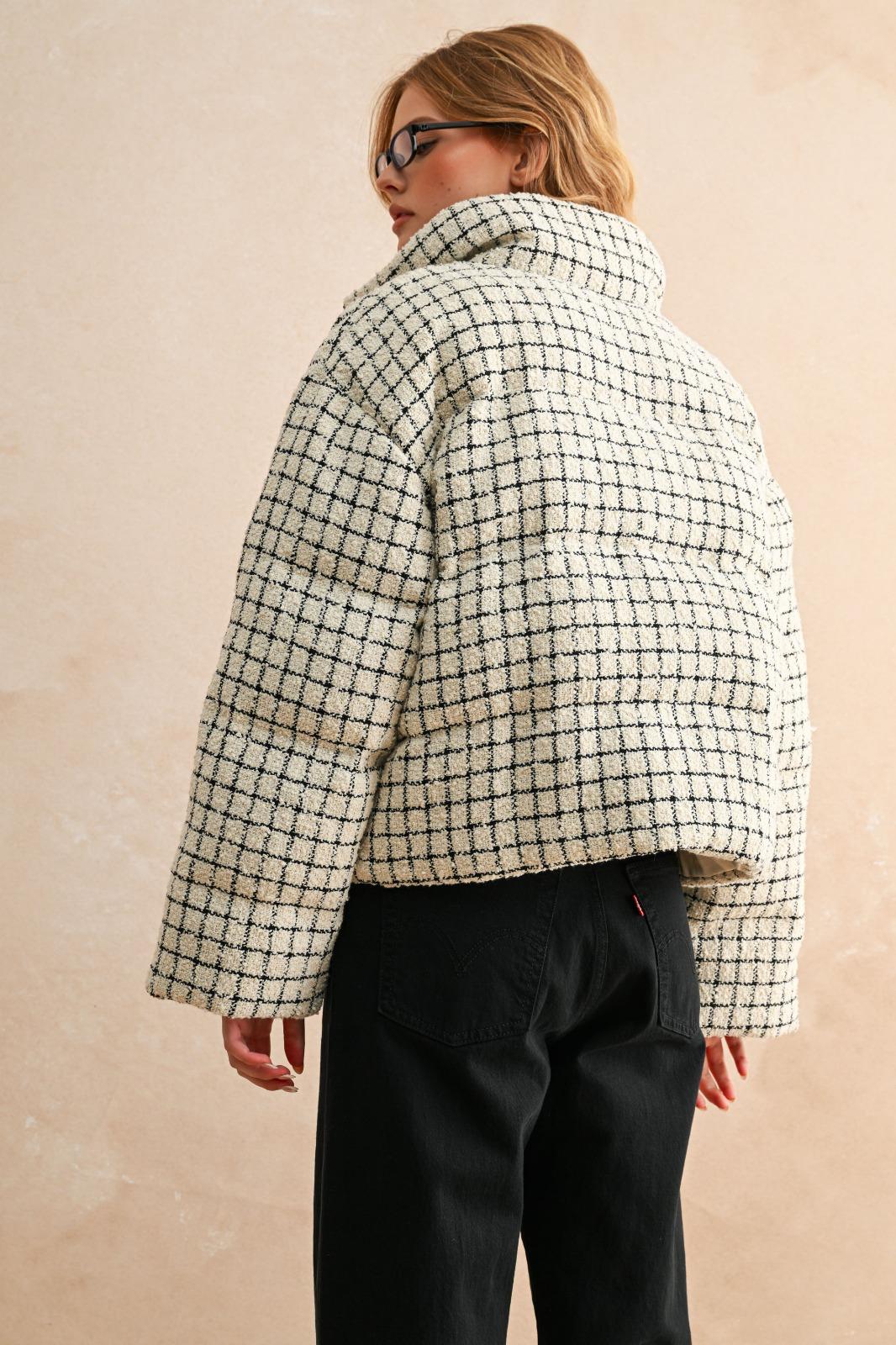 Checkered Cream Puffer Jacket