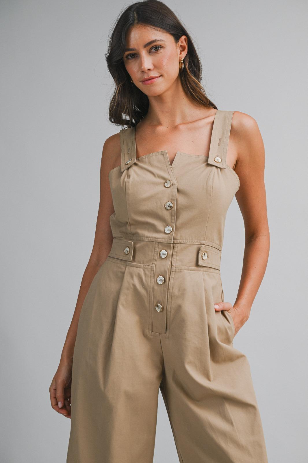 Aria Button Down Twill Romper