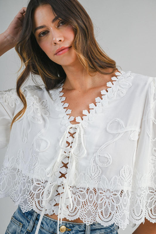 The Ibiza Lace Up Broderie Top