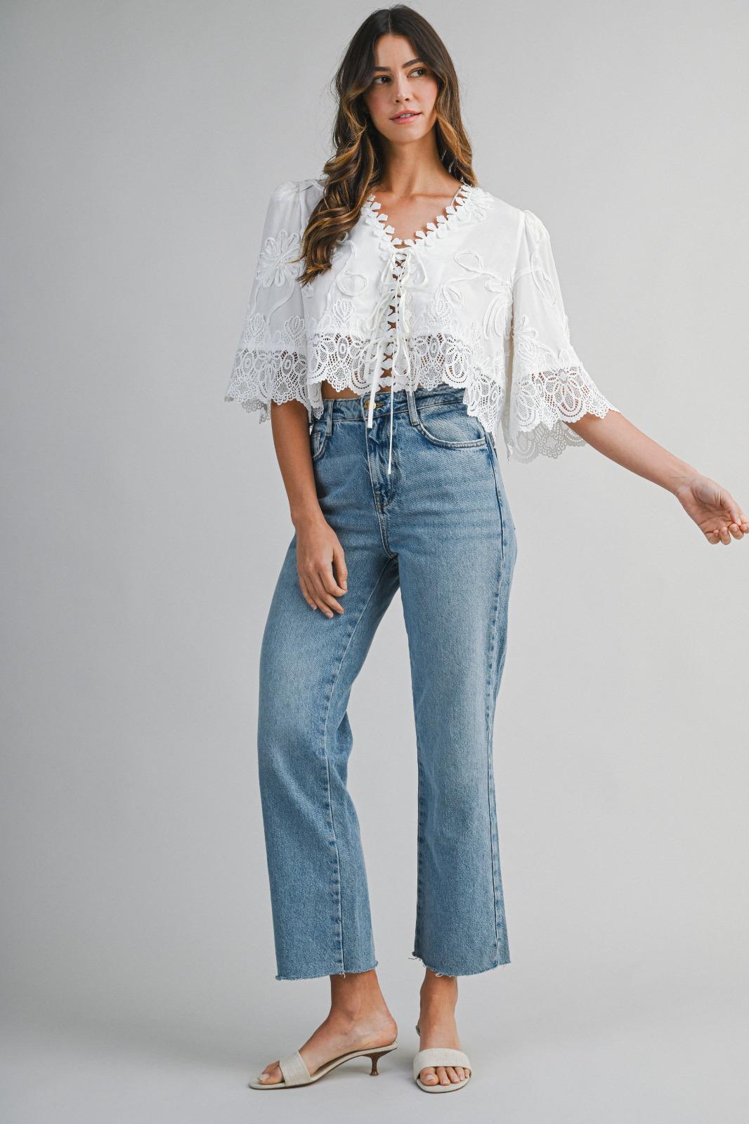 The Ibiza Lace Up Broderie Top