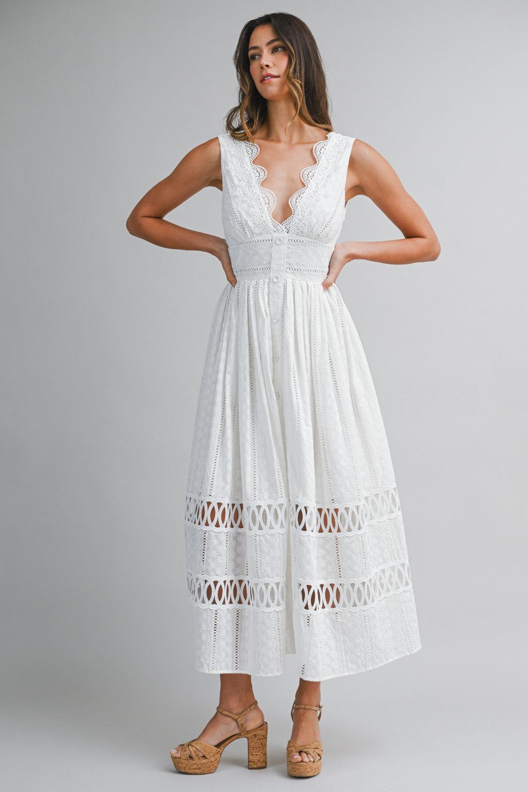 The White Broderie Plunge Midi
