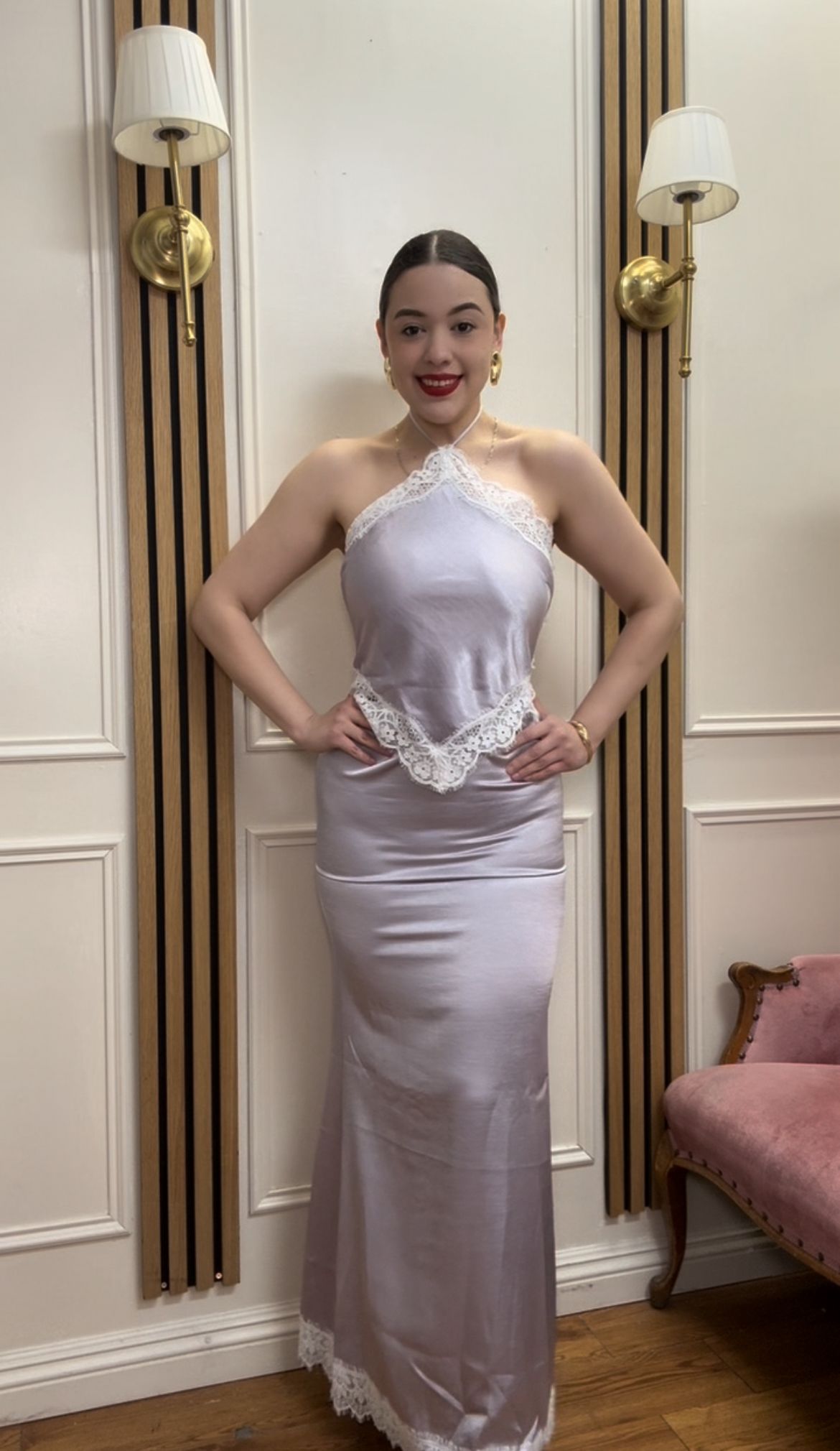 The Silver Lilac Lace Halter Slip Gown