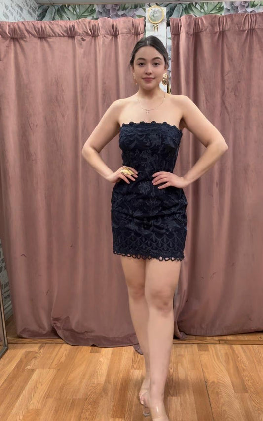 The Navy Guipure Strapless Mini
