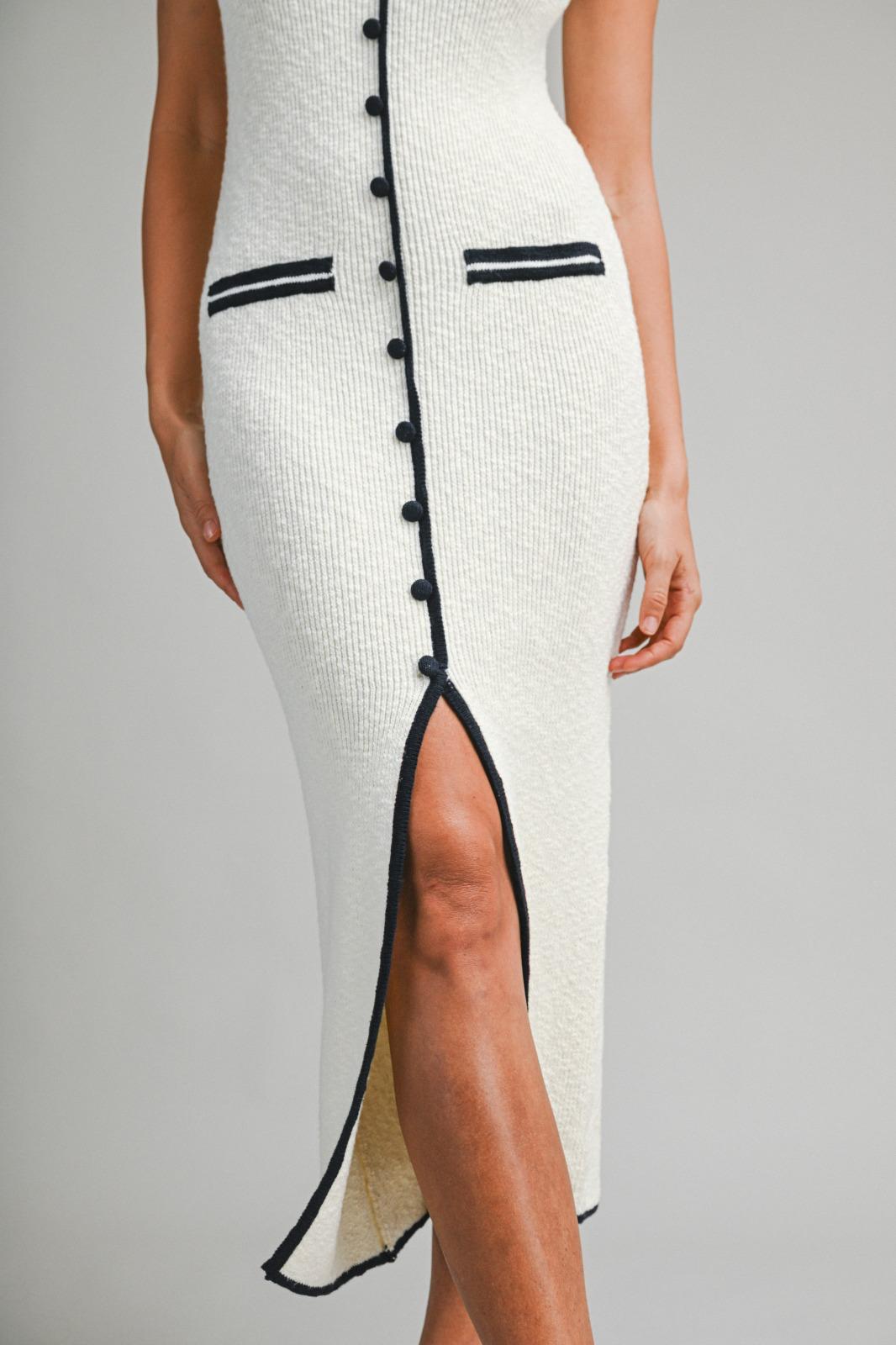 Monochrome Trim Knit Midi Dress