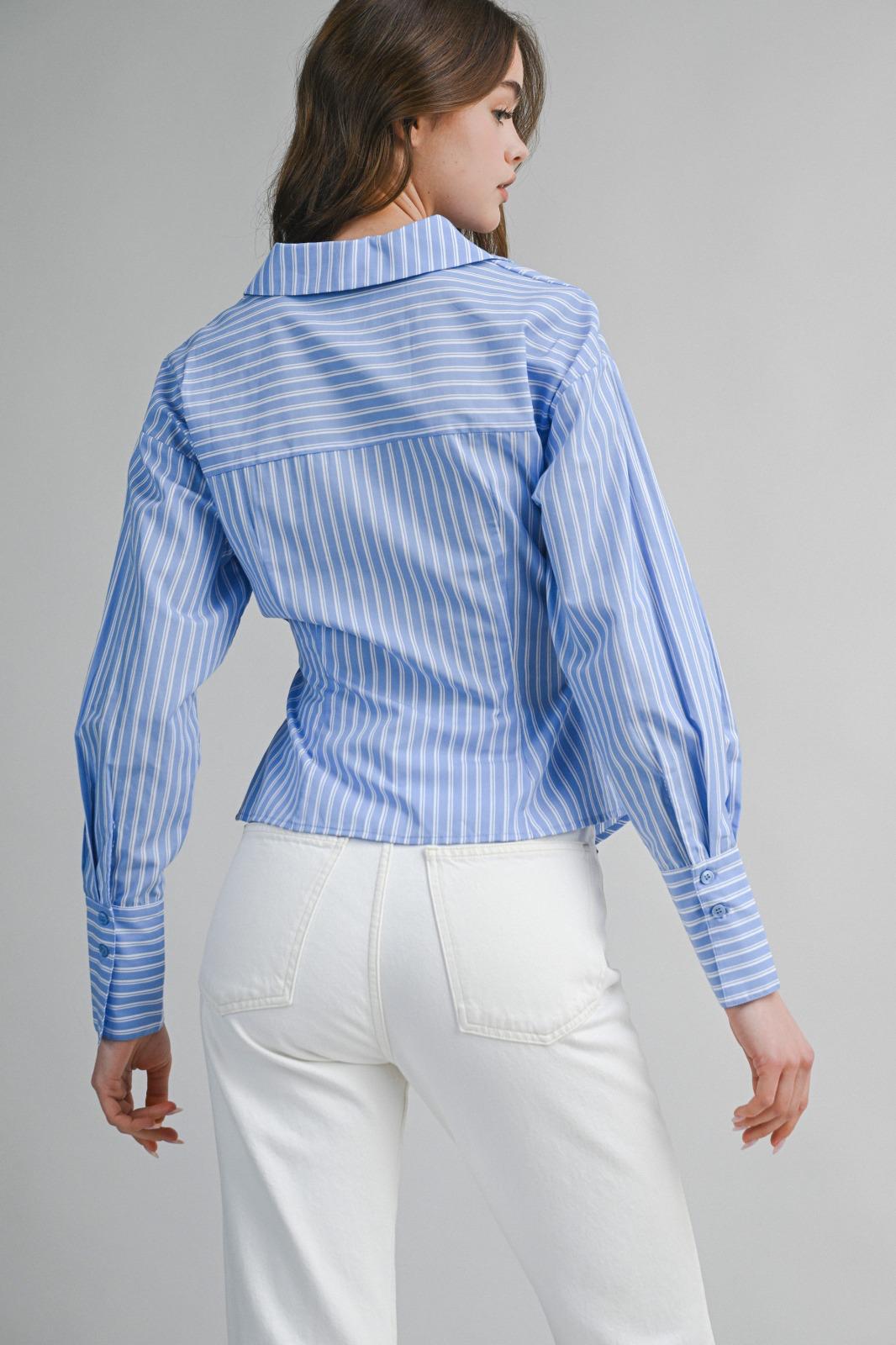Blue Stripe Asymmetric Wrap Blouse
