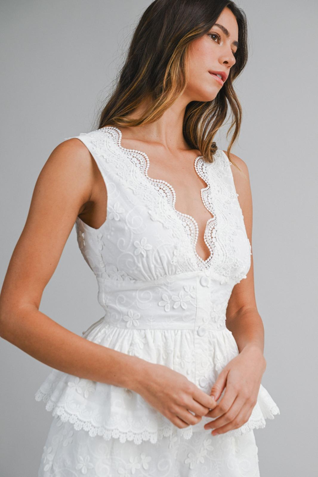 White Floral Embroidery Peplum & Shorts Set