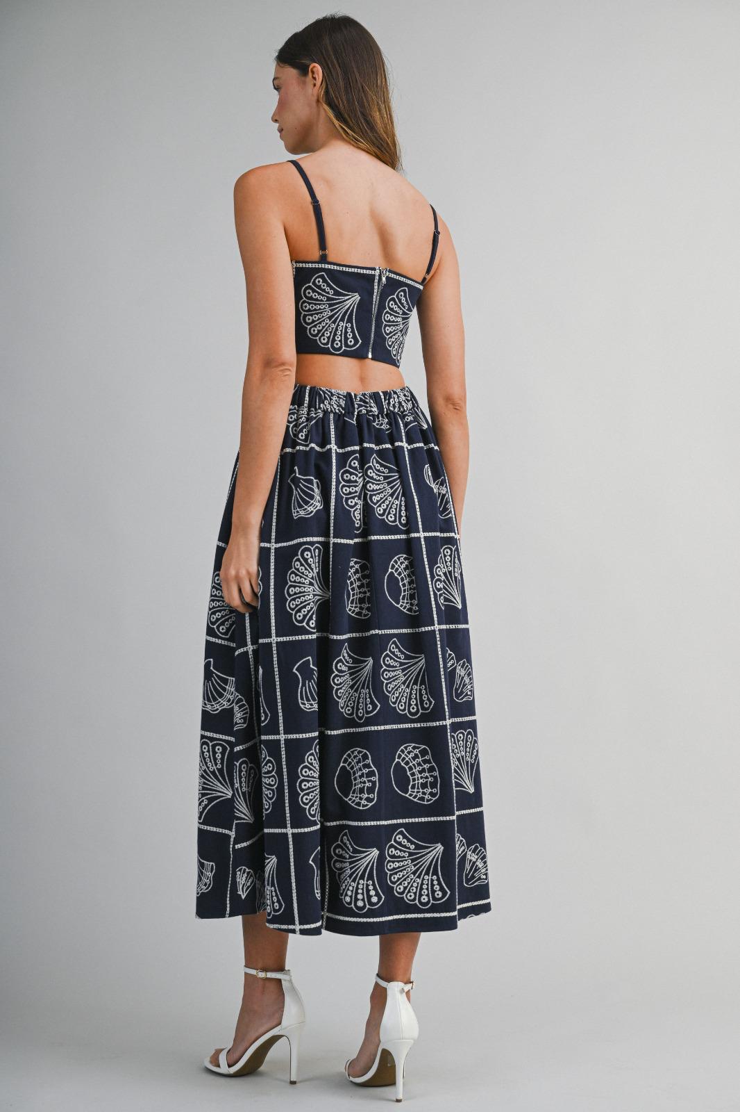 Navy Shell Print Crop & Midi Skirt Set