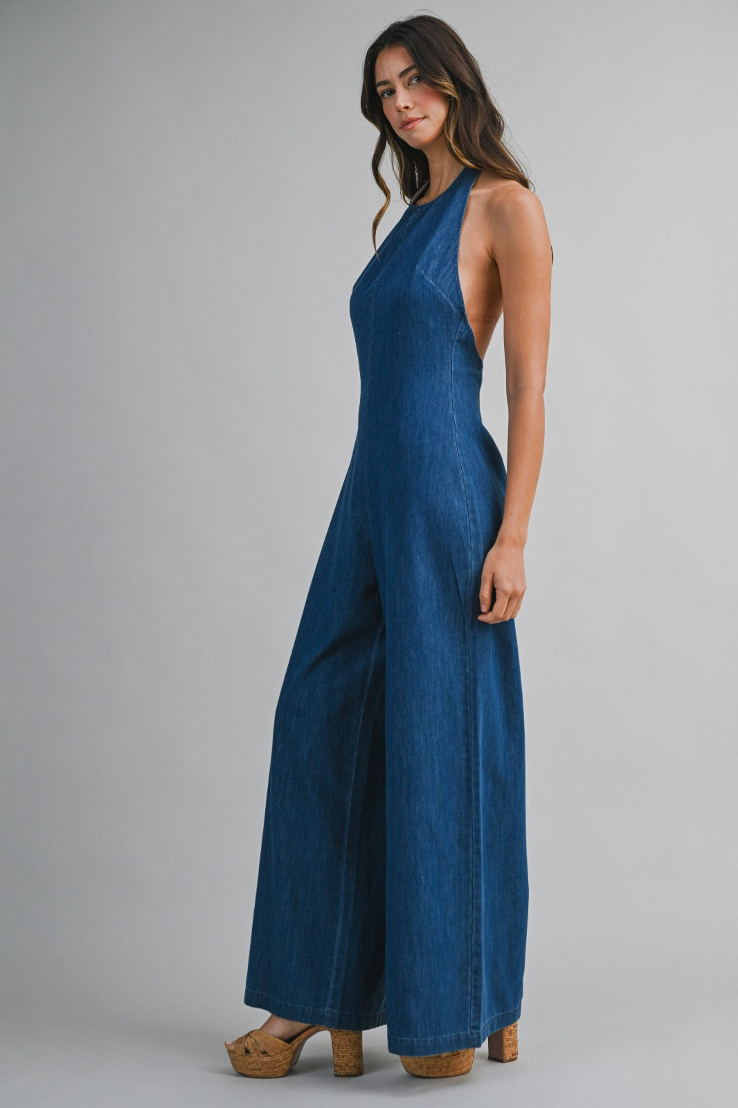 Denim Halter Jumpsuit
