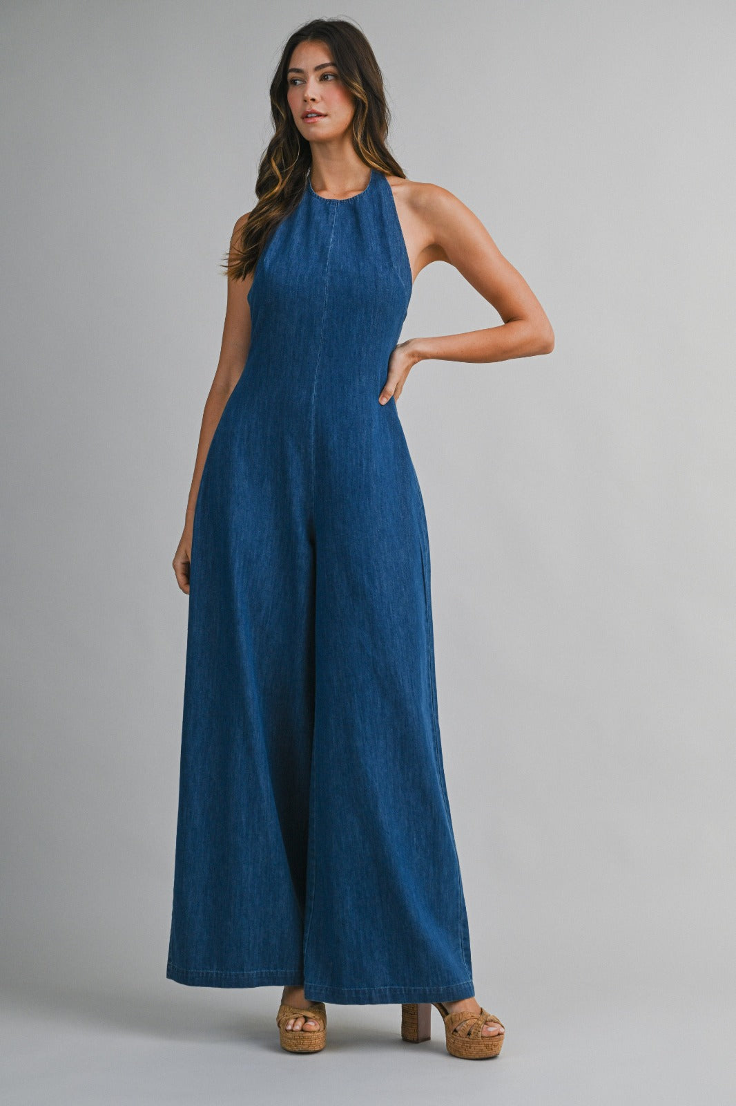 Denim Halter Jumpsuit