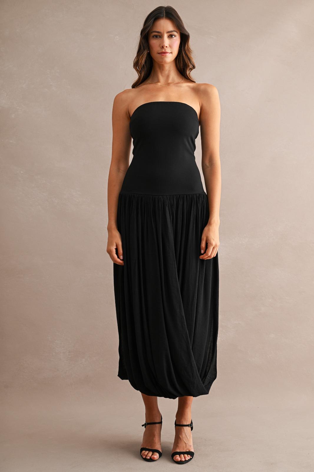 Black Drape Tube Dress