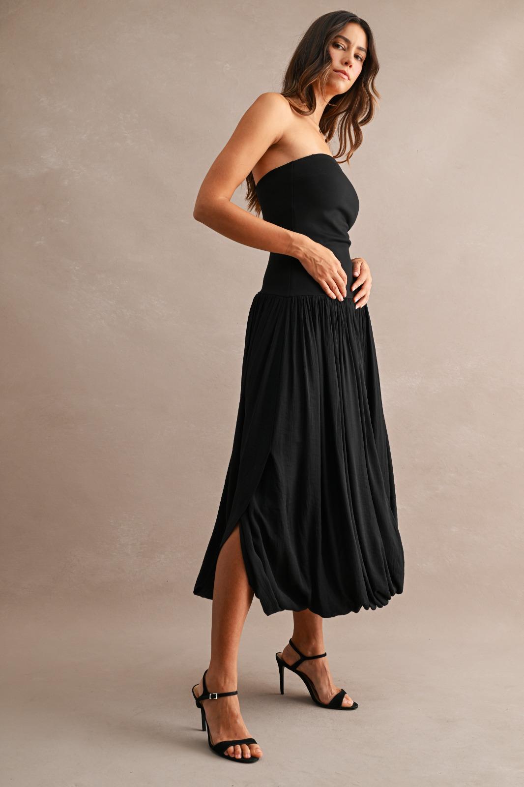 Black Drape Tube Dress