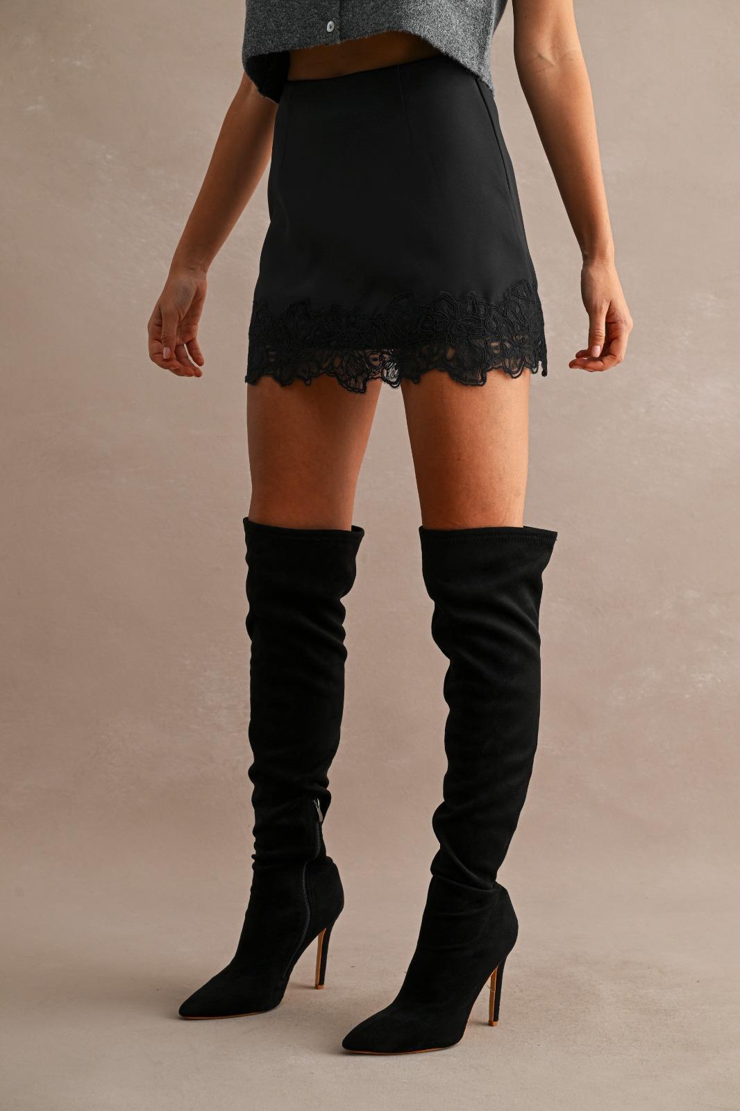 Black Lace Trim Mini Skirt