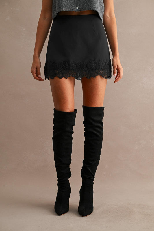 Black Lace Trim Mini Skirt