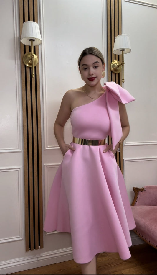 Pink Bow Midi Dress