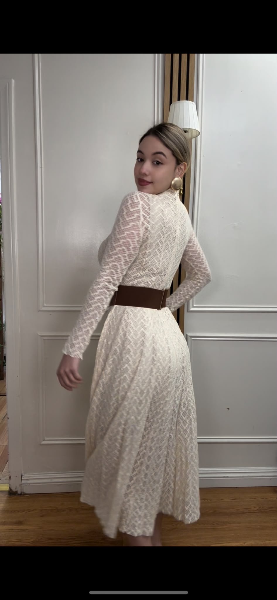 Ivory Chevron Belted Maxi