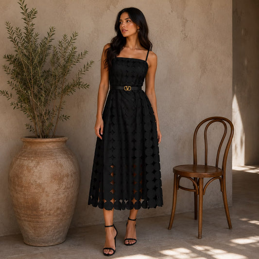 Noir Geometric Lace Dress