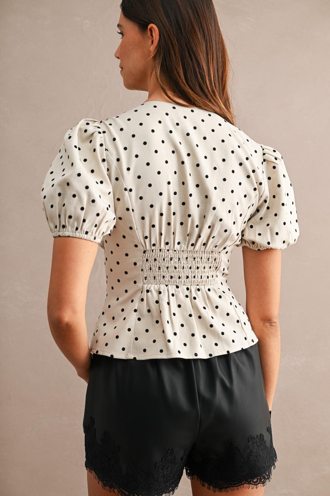 Polka Dot Puff Sleeve Blouse