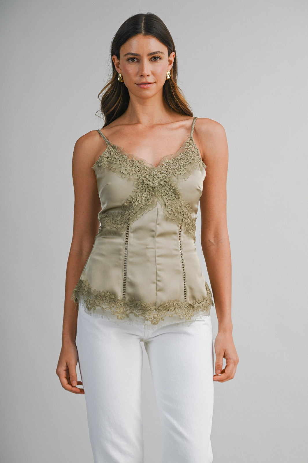 Sage Satin Lace Camisole