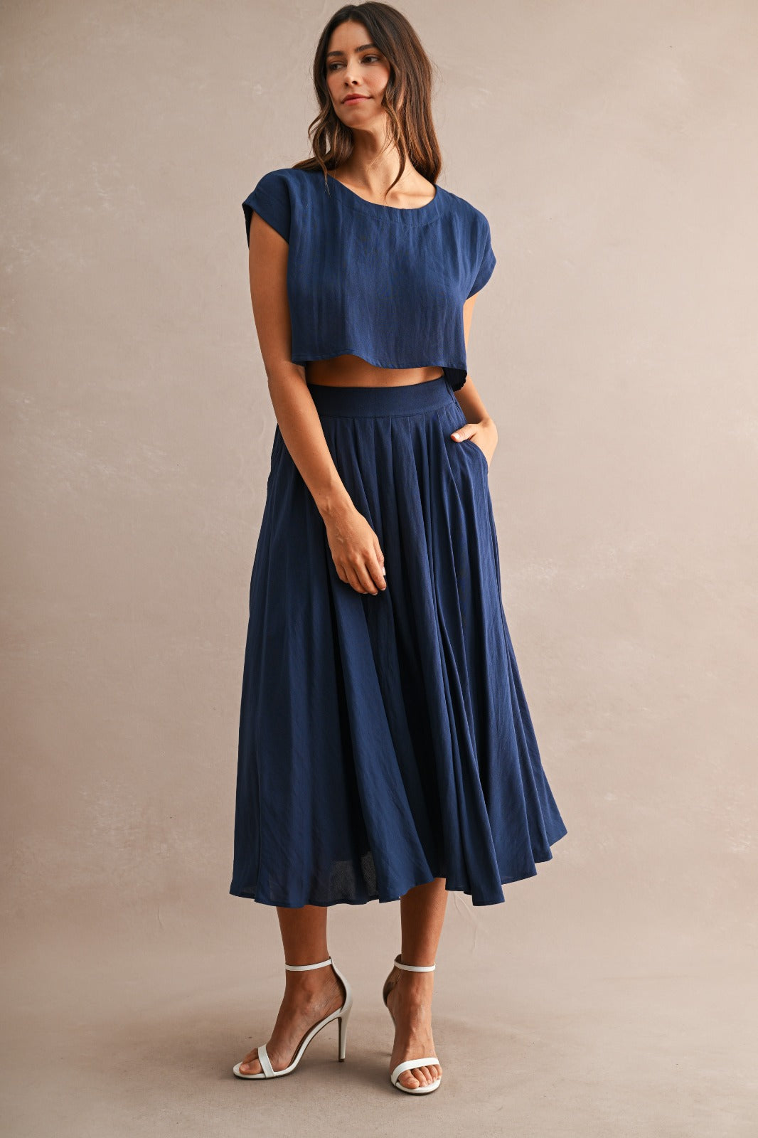 Navy Crop & Circle Skirt Set