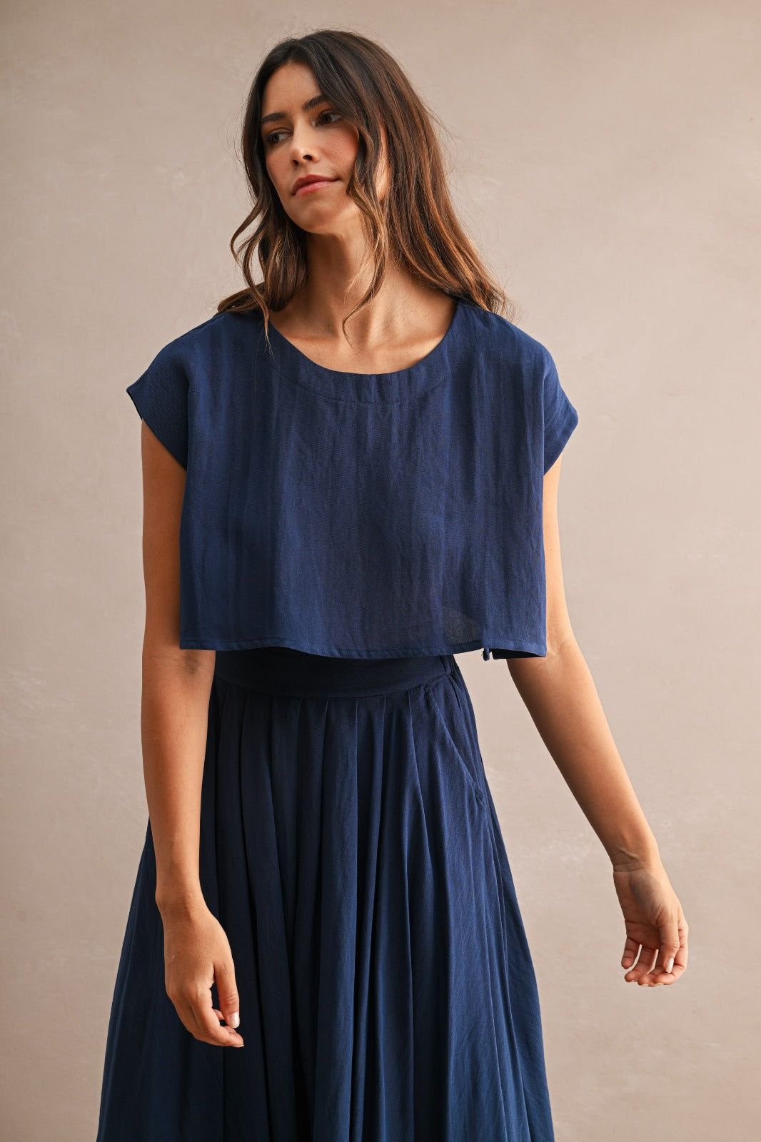 Navy Crop & Circle Skirt Set