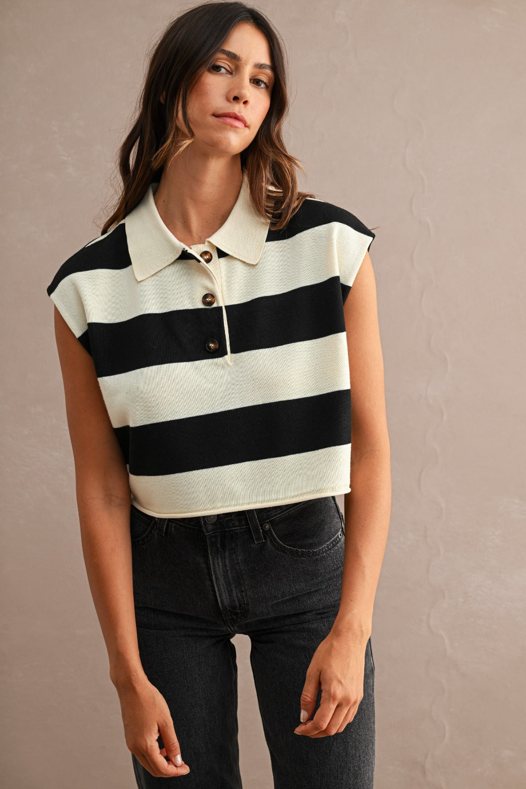 Retro Cap Sleeve Polo Top