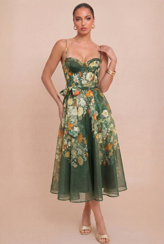 Garden Bloom Corset Midi Dress