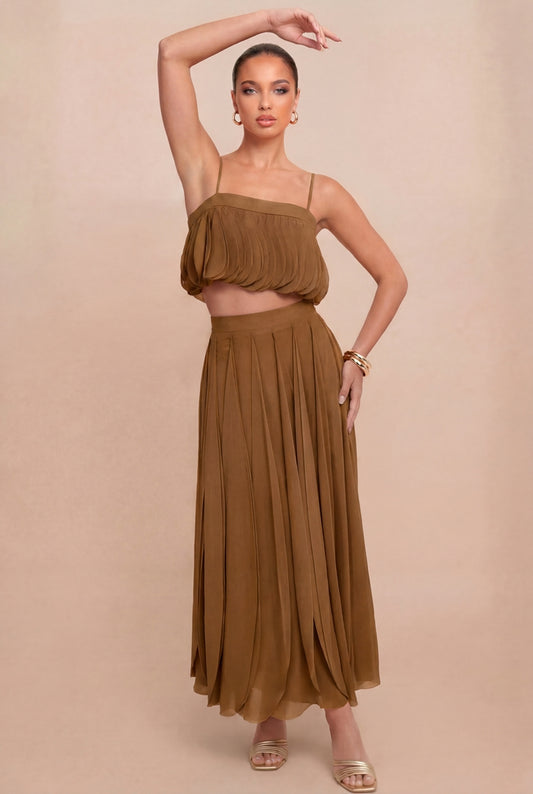 Golden Olive Crop & Skirt Set