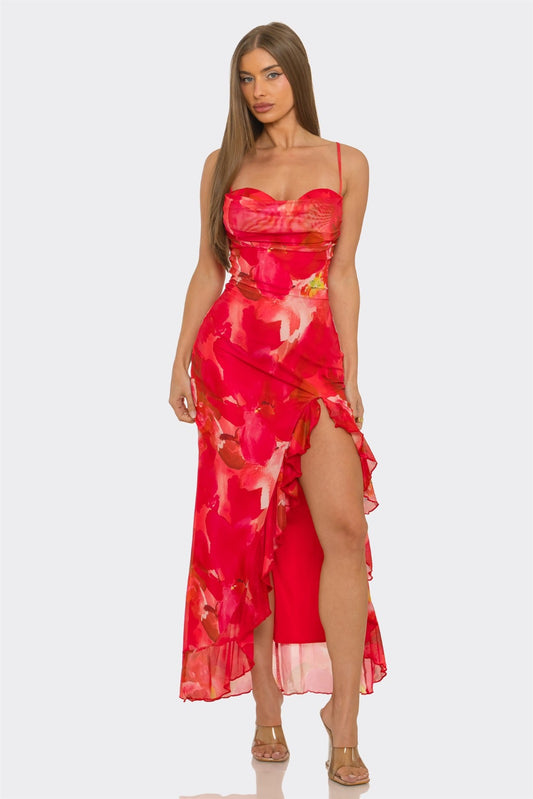 Watercolor Bloom Slit Gown