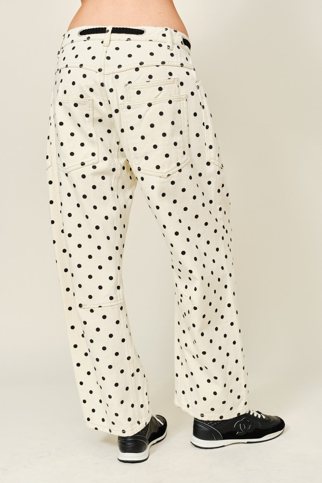 Polka Dot Drawstring Denim Pants
